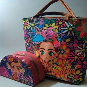 Cute‎ Rainbow Beautiful Effiffel Tower Floral Large Hobo Bag and Matching Mini